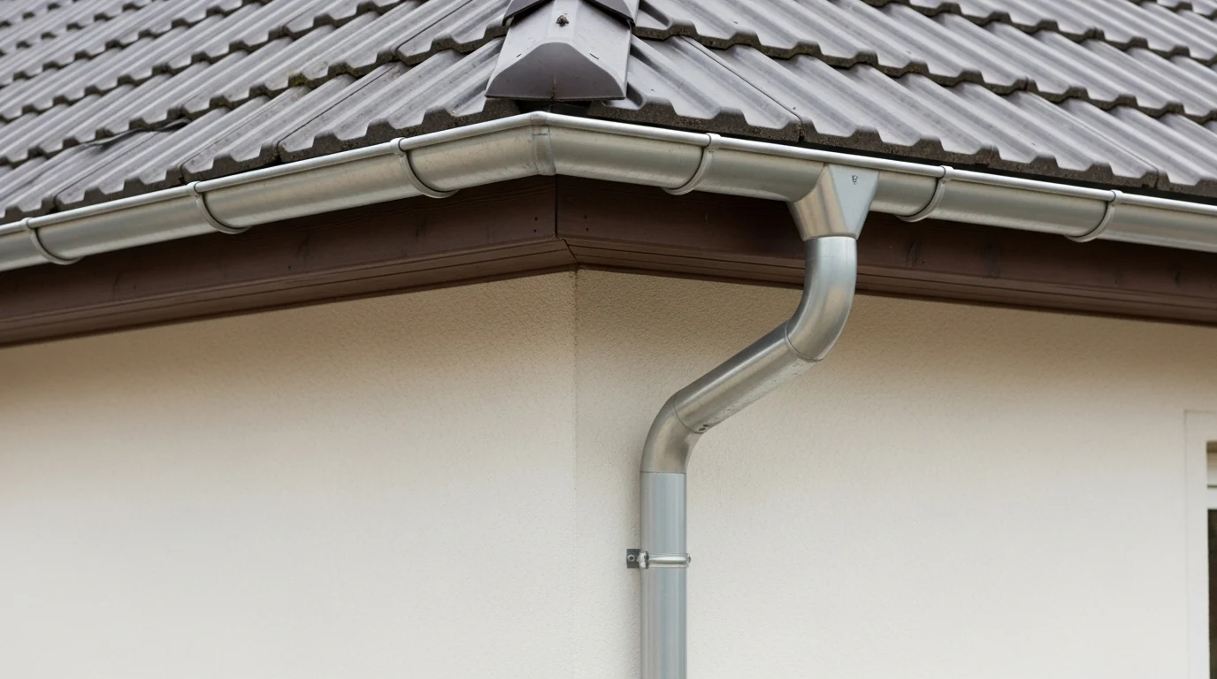 Neue Dachrinne aus Zink mit Fallrohr